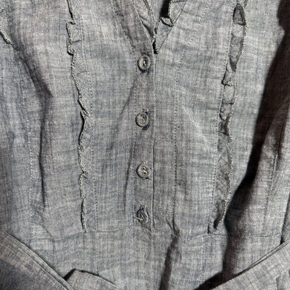 Anthropologie Fei Chambray Ruffle Belted Mini Dress Womens Size XL Modern - Picture 4 of 9